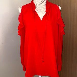 Calvin Klein Red Long Sleeve Blouse With Shoulder Cut-Outs